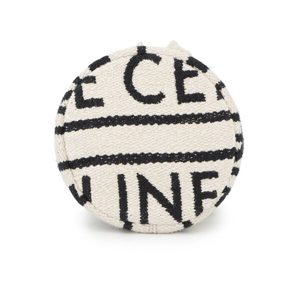 CELINE Teen Drawstring Handbag Cotton/Calf Leather Brown/White/Black 196532E - Picture 4 of 11